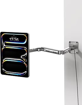 KU XIU Magnetic Wireless Charging Wall Mount Holder for iPad Pro 11" M4 2024 Only, Aluminum Alloy 360 Adjustable Tablet Wall Mount Stand with 2M USB C Cable, Three-Section Foldable Magnetic Stand