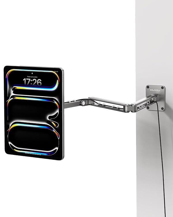 KU XIU Magnetic Wireless Charging Wall Mount Holder for iPad Pro 11" M4 (2024) Only, Aluminum Alloy 360° Adjustable Tablet Wall Mount Stand with 2M USB C Cable, Three-Section Foldable Magnetic Stand by KU XIU - Used condition - US$46.82