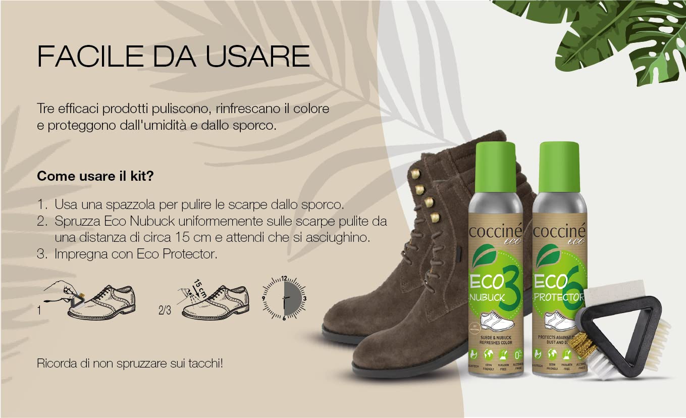 Coccine - Kit per la cura delle scarpe in camoscio e nabuk I Detergente spray impregnante I Prolunga la vita delle scarpe I Protegge i piedi dall'umidità