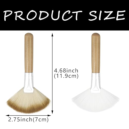 Miniatura 2 de Paquete de 4 cepillos de abanico para mujer, cepillo de cerdas suaves para resaltar la cara, cepillo para rubor con mango largo, cepillos