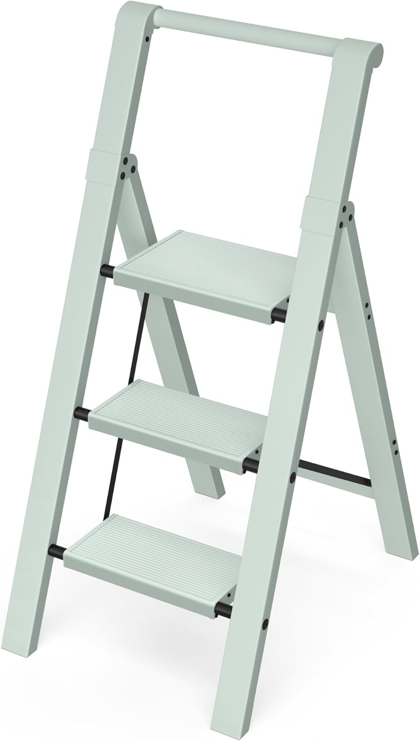 Taranta 3 Step Ladder,Lightweight Aluminum Step Stool with Convenient Handgrip, Folding Ladder with Anti-Slip Pedals, 330lbs Capacity Stepladder for Home, Office, Kitchen-Fairyland Green Fairyland Green 3 Step