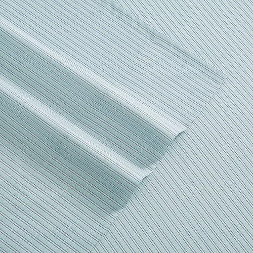 Image of Tommy Hilfiger - King Size Sheet Set, Crisp & Tailored Sheets with a Smooth Cotton Percale Lightweight Feel - Bed Sheets with Matching Pillowcases & Fitted Sheet (Highland Ticking Stripe Green)