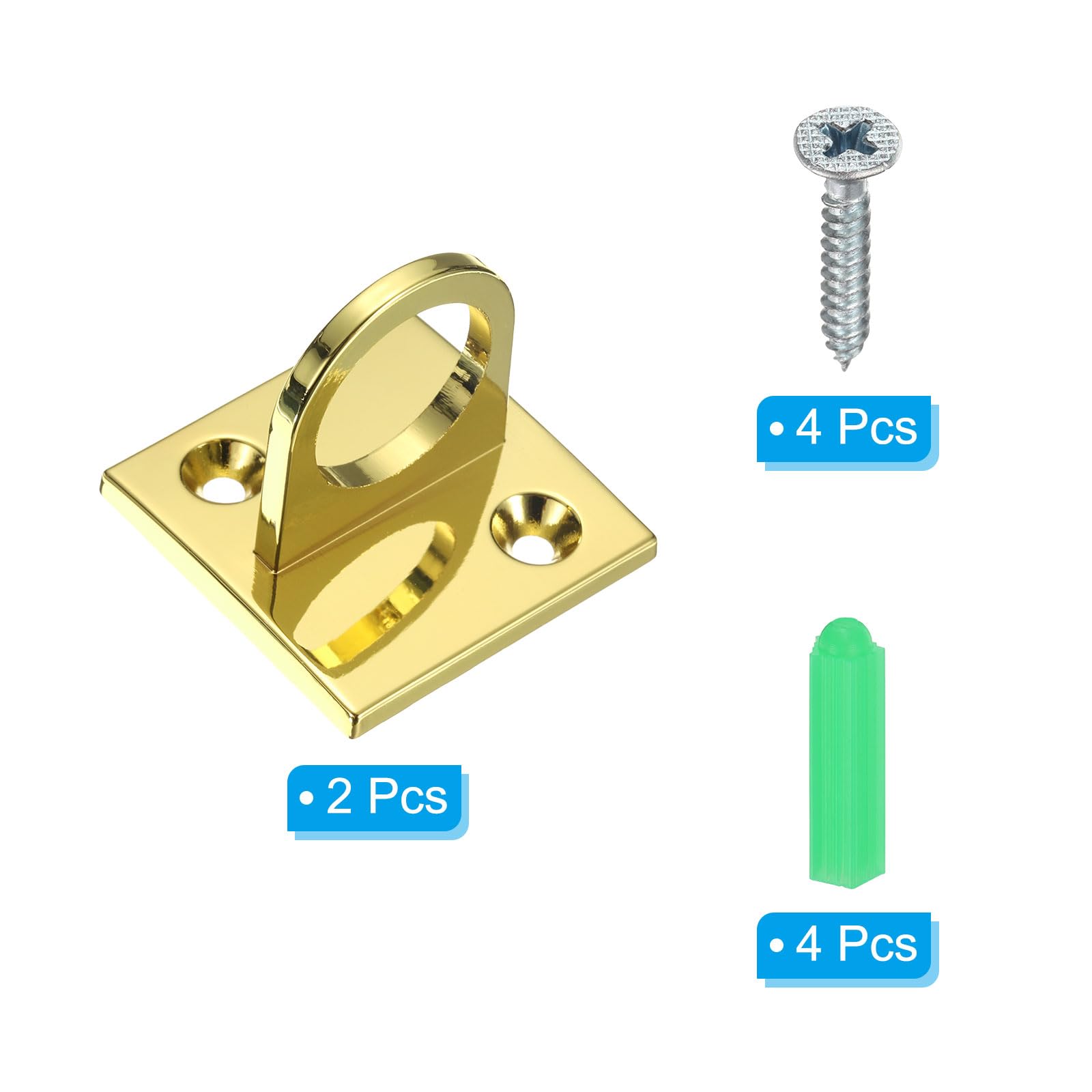 PATIKIL Piastra Occhiello a U, 2 Pezzi Gancio a Soffitto in Metallo con Viti Tubi di Espansione Ring Hardware per Appendere Corde in Barriera di Coda, Dorato
