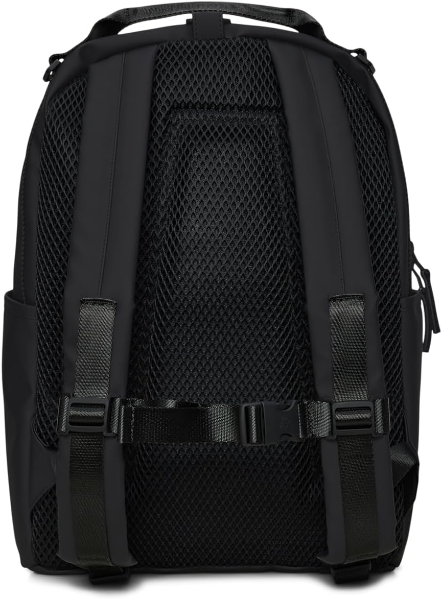 RAINS Clip Front Backpack Black- Waterproof Commuter Backpack with C-Clip Closure & Hidden Pocket, 16″ Laptop Sleeve, Urban Travel Daypack