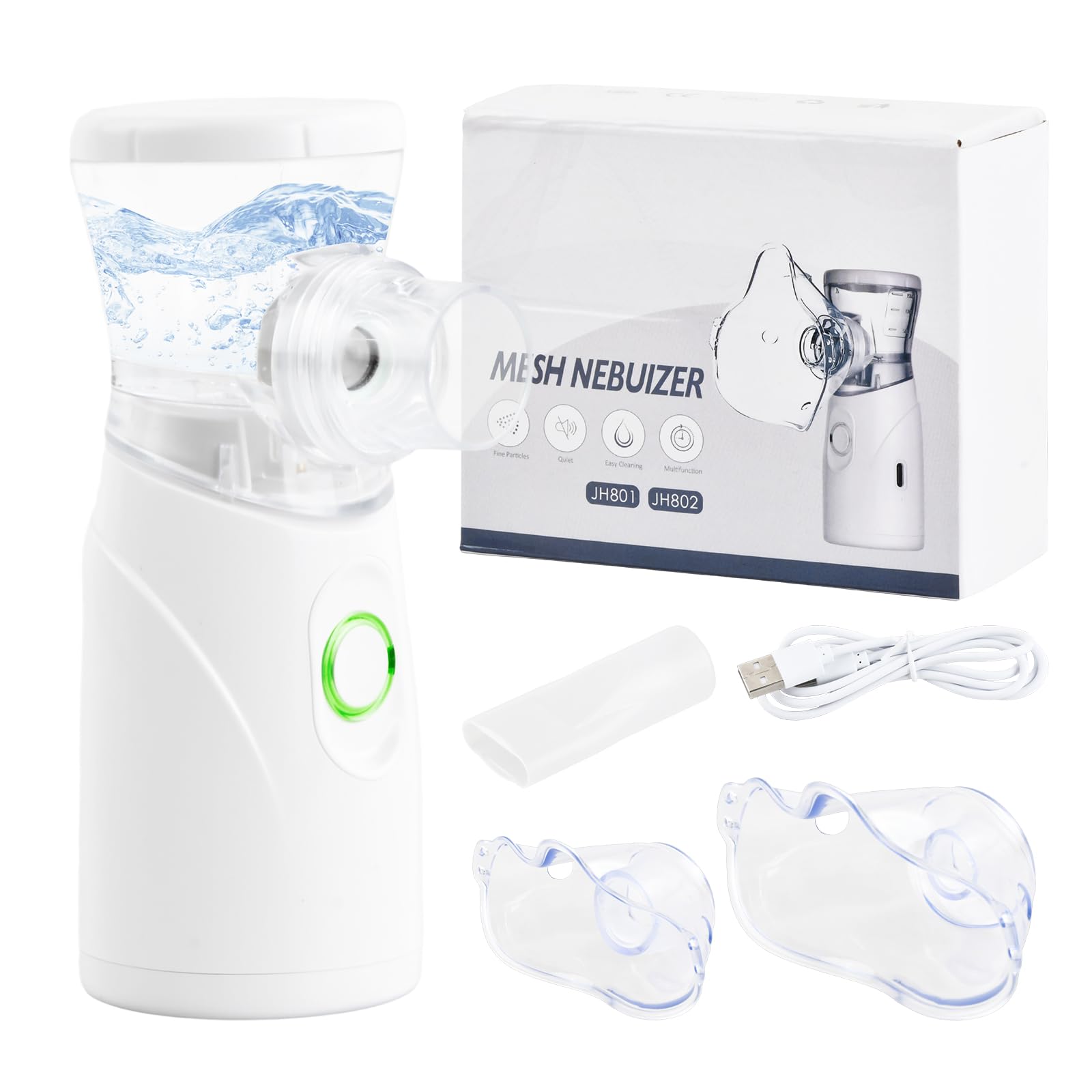 Nébuliseur Portable Silencieux, Nebulisateur Inhalateur pour Adultes et Enfants, Nébuliseur Rechargeable avec 2 Masques et Embout, Machine de Nébuliser, Aérosol Inhalateur pour La Maison Les Voyages