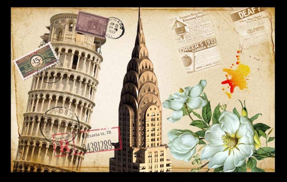 MINCOCO Retro European and American Oil Painting Background Wall Custom Large Mural Green Wallpaper, 200x140 cm (78.7 by 55.1 in)