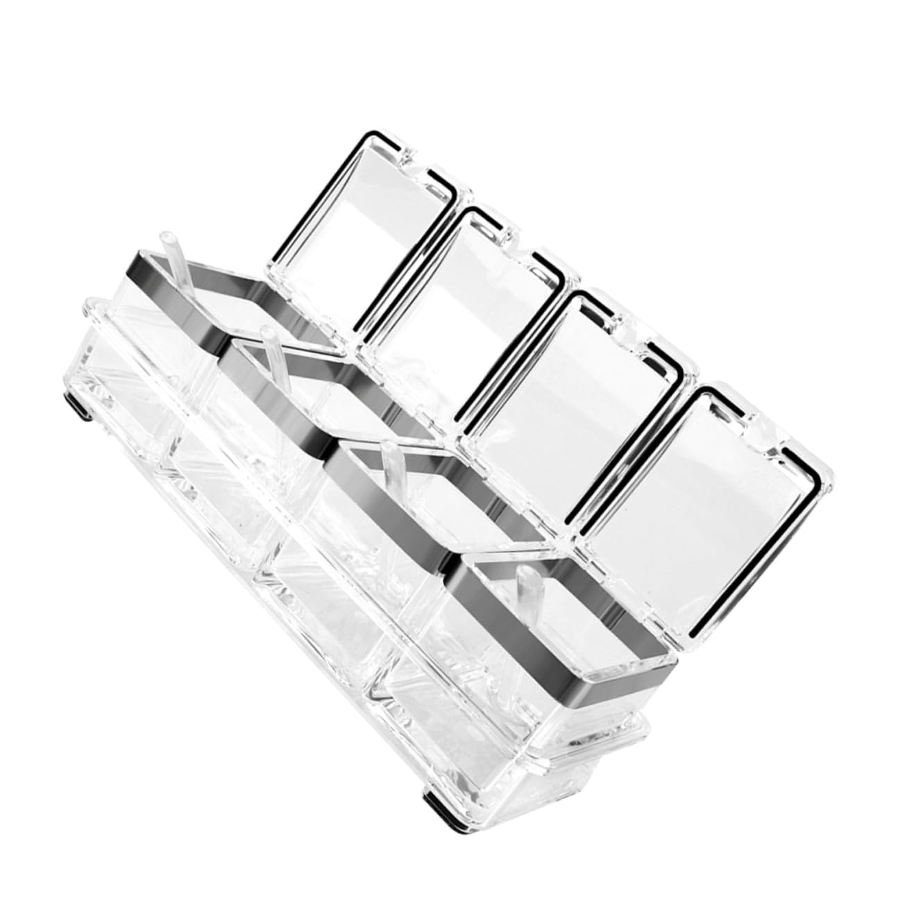 SOLUSTRE Acryl Gewürzbox Satz mit Deckel und Edelstahl Tablett Durchsichtiges Gewürzbehältnis für Salz und Gewürze als Einweihungsgeschenk in Küche