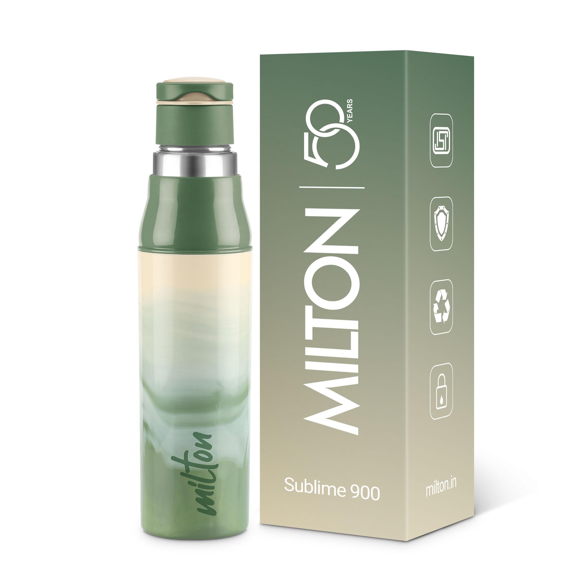 Milton Steel Sublime 900 Thermoware I PU Insulated Water Bottle 600 ml, Leak Proof Flip Top Lid I for Office, Gym, School I Green