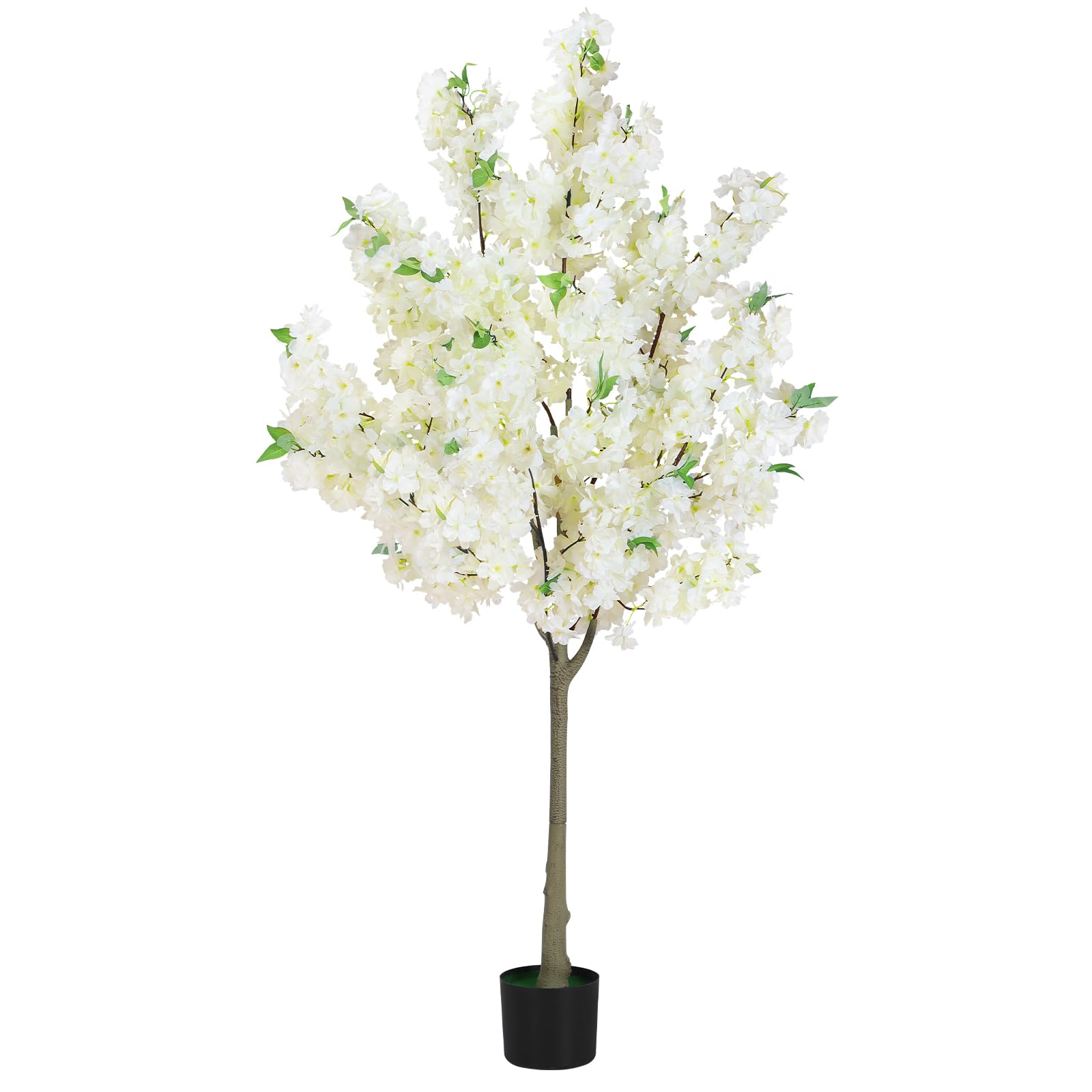 Artificial Cherry Blossom Tree,White Blooming Flower Tree with Nursery Pot, Realistic Faux Flower Tree for Home, Office & Wedding Decor,Indoor/Outdoor Decorative Plant 150cm/5 FT