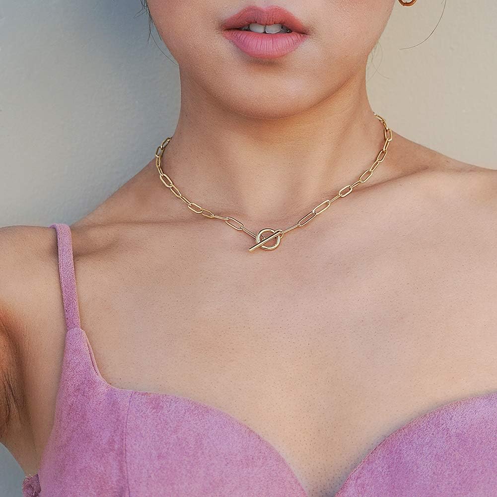 Lauren Paperclip Bolo Necklace Layered Stacked Paper-clip Link for Women Adjustable Lobster Clasp Gold Plated Stainless Steel Link Charm Chain(16"/20"/24") - Image 3