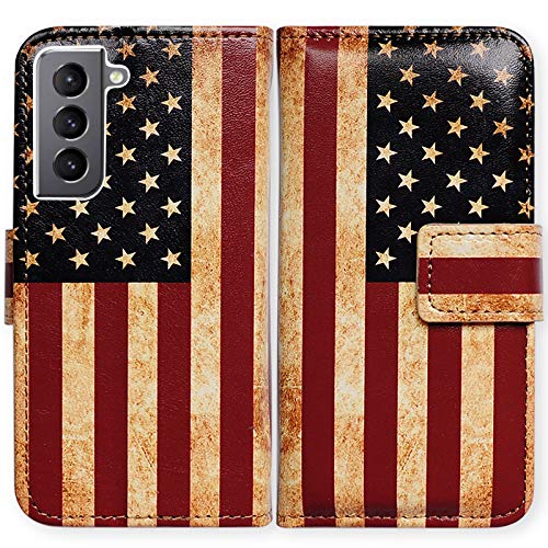 Bcov Case for Galaxy S21 Plus 5G, Retro American Flag Leather Flip Phone Case Wallet Cover with Card Slot Holder Kickstand for Samsung Galaxy S21 Plus
