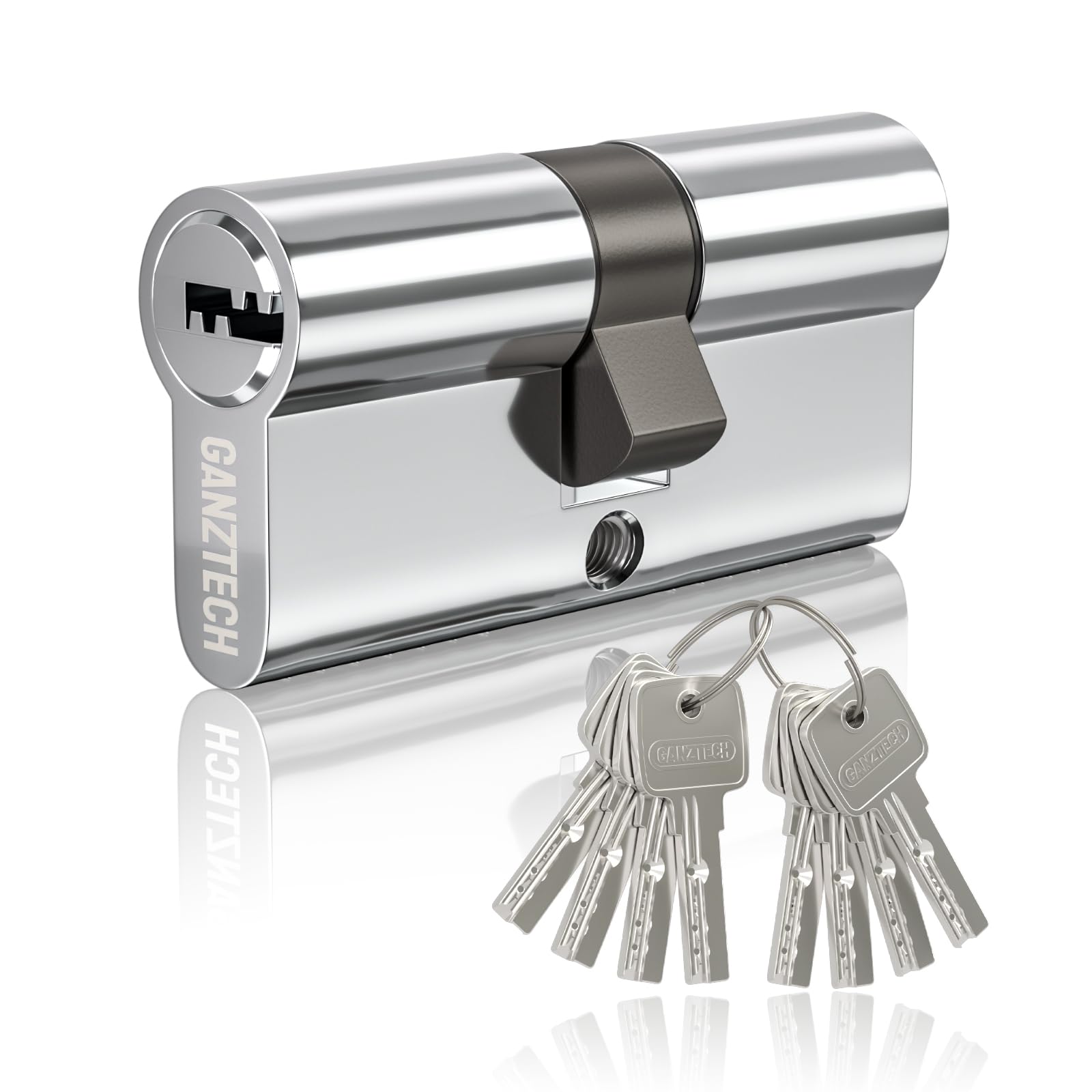40/40 (80mm), Serratura a botte Cromatura, chiave con 8 chiavi punzonate orizzontali, Serratura a cilindro europeo in Lega di alluminio, Stabile sicuro per porte in legno, composite e UPVC