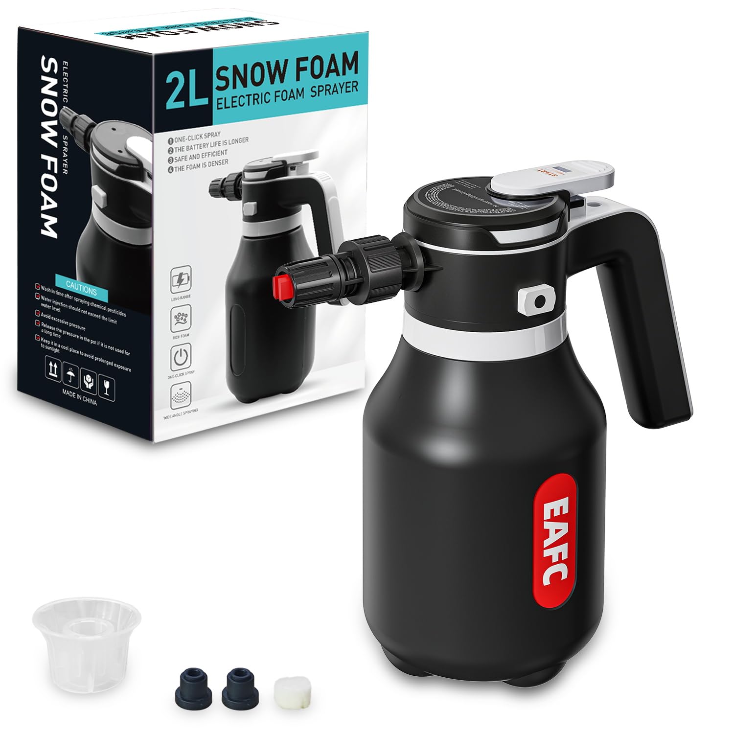 Pulvérisateur à mousse électrique de 2 L, kit de nettoyage de voiture alimenté par batterie de 2 L avec USB rechargeable pour lavage de voiture, maison, jardin, nettoyage des détails, pistolet à