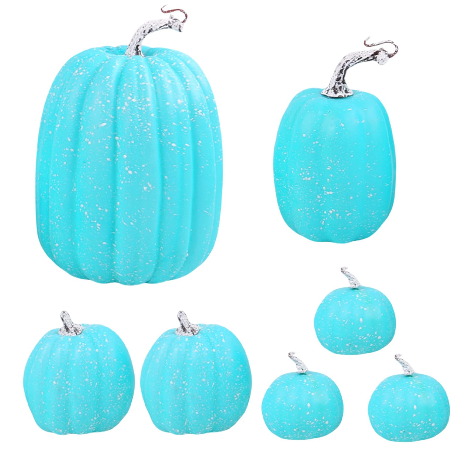 Elnwnnkc Blue Celebrate Autumn Pumpkins Figurine 7Piece Pumpkins Ensembles Ornament, Thanksgiving Home Accent Thanksgiving Decoration