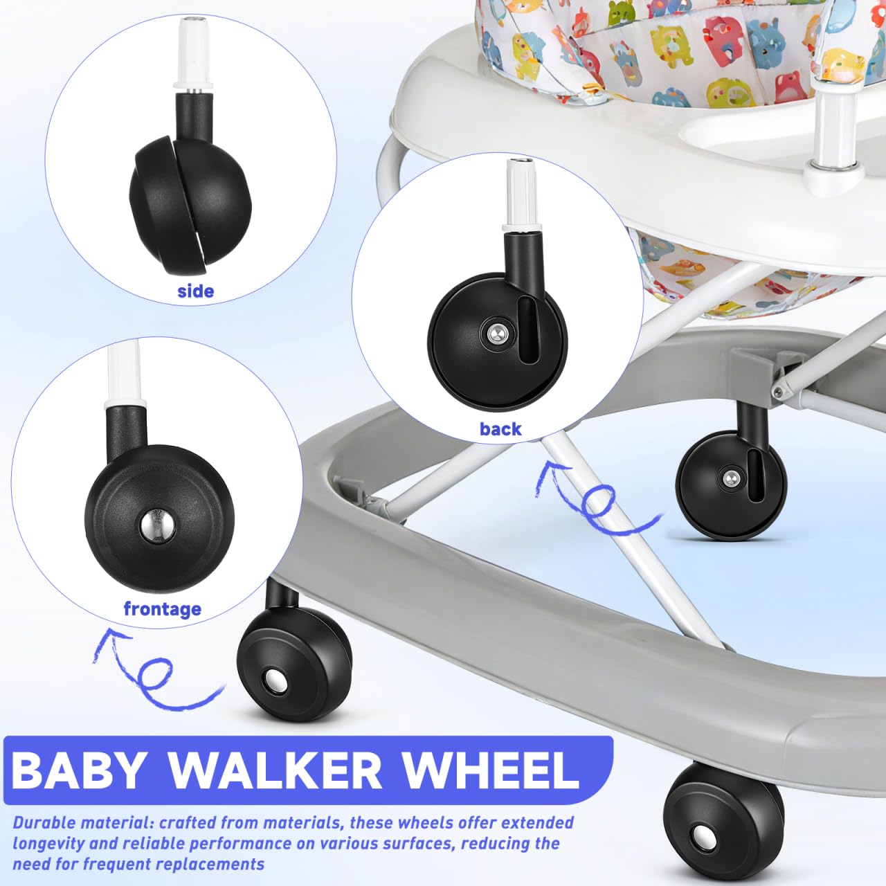 SEWACC 4pcs Baby Walker Replacement Wheels, Stroller Wheels Replacement - Image 3