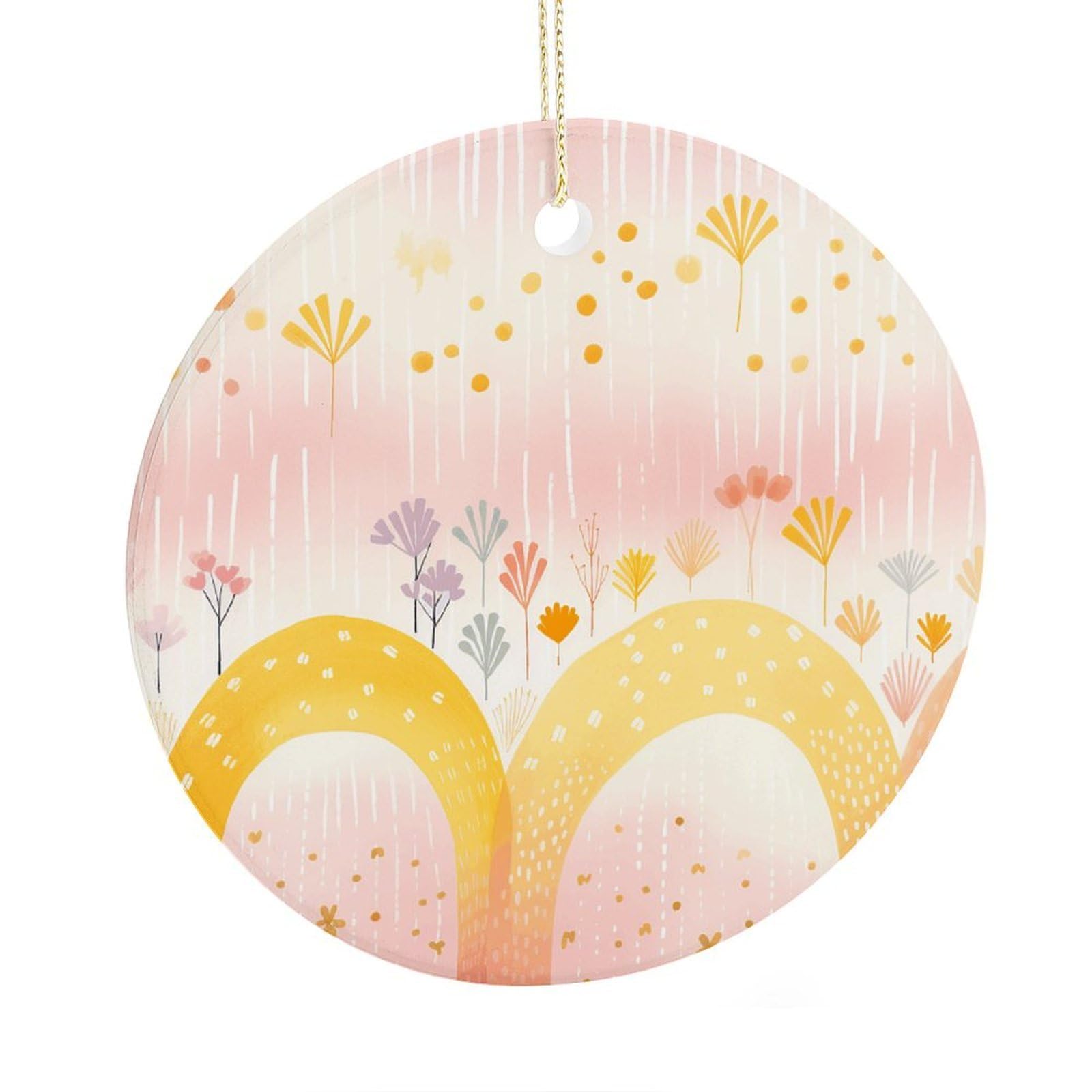 Adfgyerh Style Several Rainbows Ceramic Circular Pendant,2.9 Inch，Hanging Ornament，Gift Exchange Idea Round Ceramic Ornament,For Mom And Daughter，For Home Indoor Outdoor Decor.
