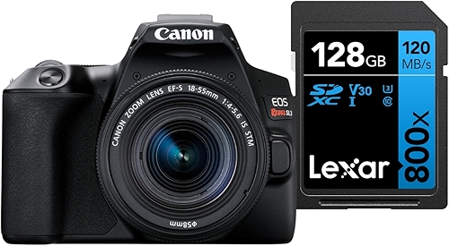 Canon Câmera Digital EOS Rebel SL3 (BKUS) 1855F4STM BR kit com Cartão de Memória Lexar Blue 128GB