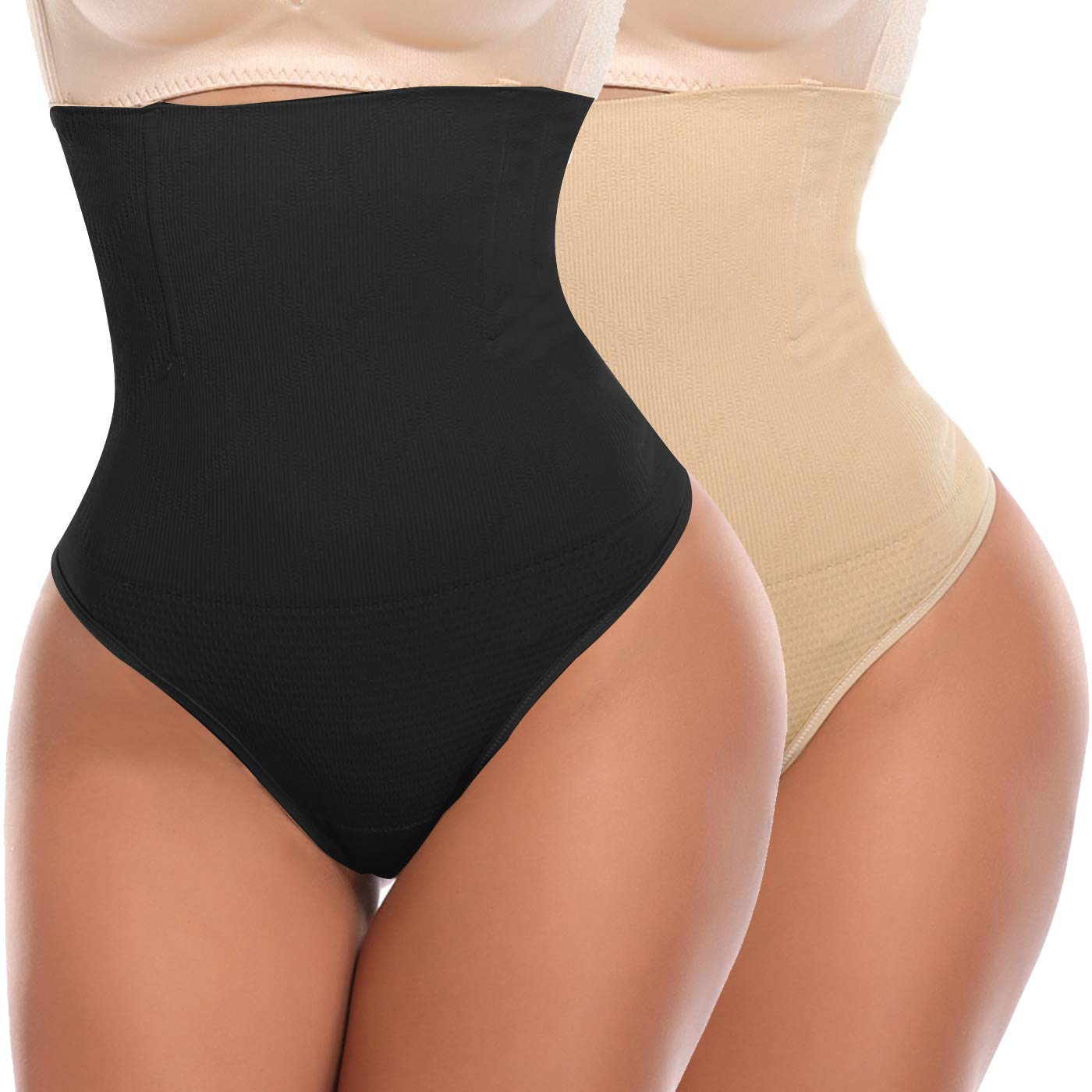 SLIMBELLETummy Control Thong High Waist Control Knickers Shaping Thong Control Pants Slimming Shapewear for Women, Black+beige, S