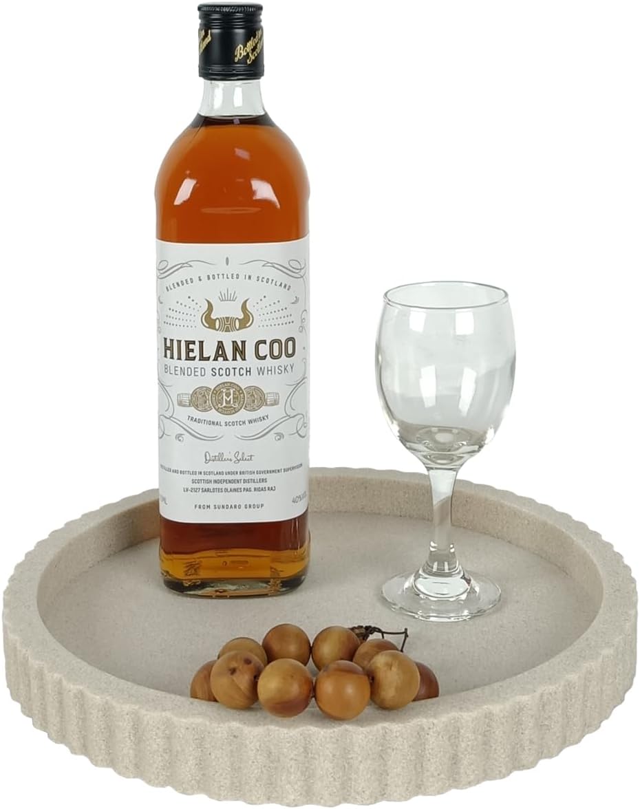 Beige Textured Resin Round Tray, Stylish Decor & Serving Tray for Coffee Table, Living Room, Nightstand