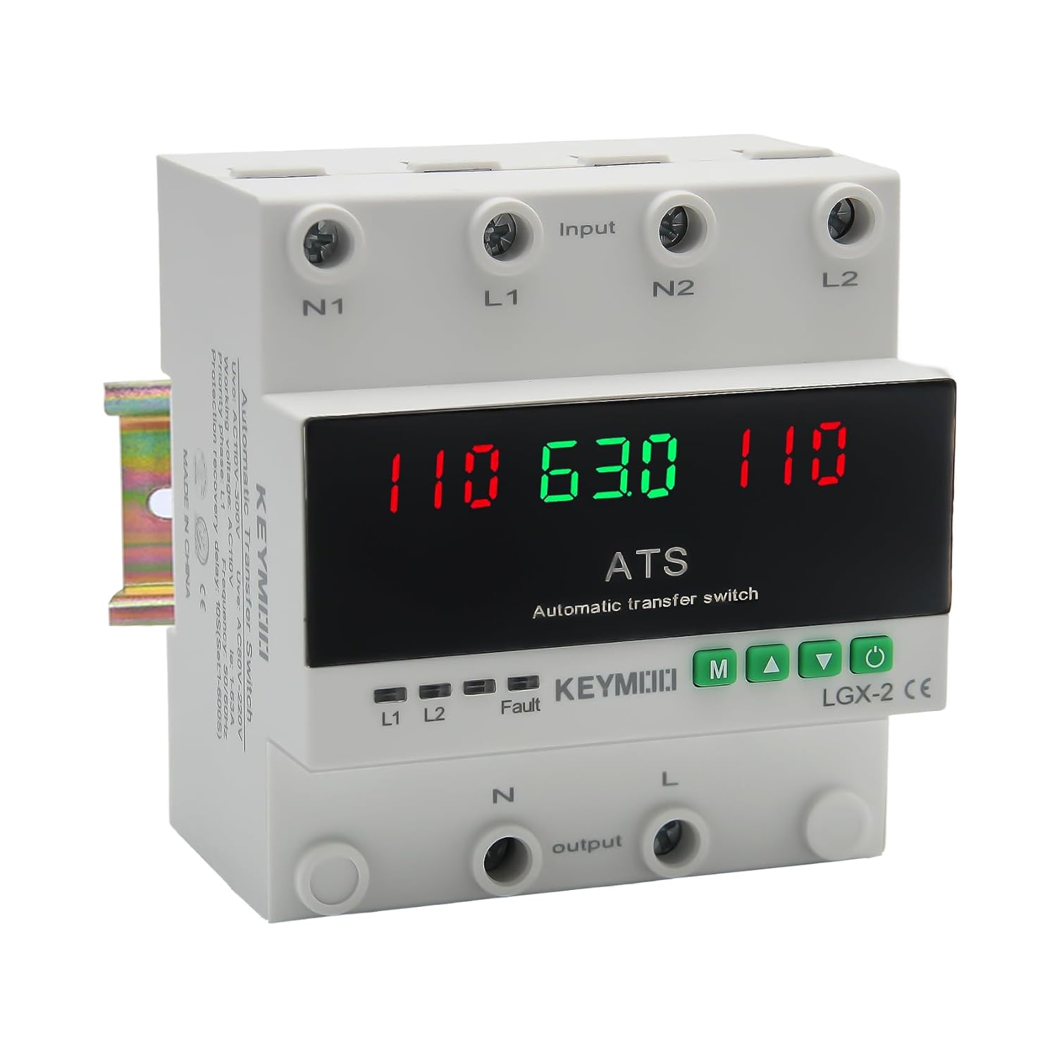 AC 110V 63A Automatic Transfer Switch, Voltage Current Protection Dual Power Selector Switch, L1 Priority ATS for Generator, DIN Rail Mount (Adjustable)