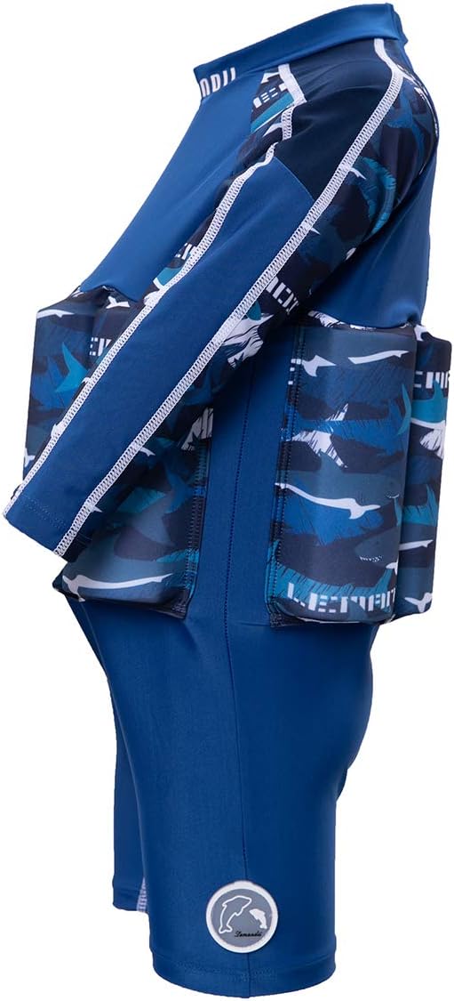 One-Piece Toddler Swimsuit for Boys Girls Float Suit with UPF 50+ Sun Protection Long Sleeves Swim Vest with Buoyancy Bars Baby Floating Swimwear Quick Dry Bathing Suits for 1-12 Years Kids