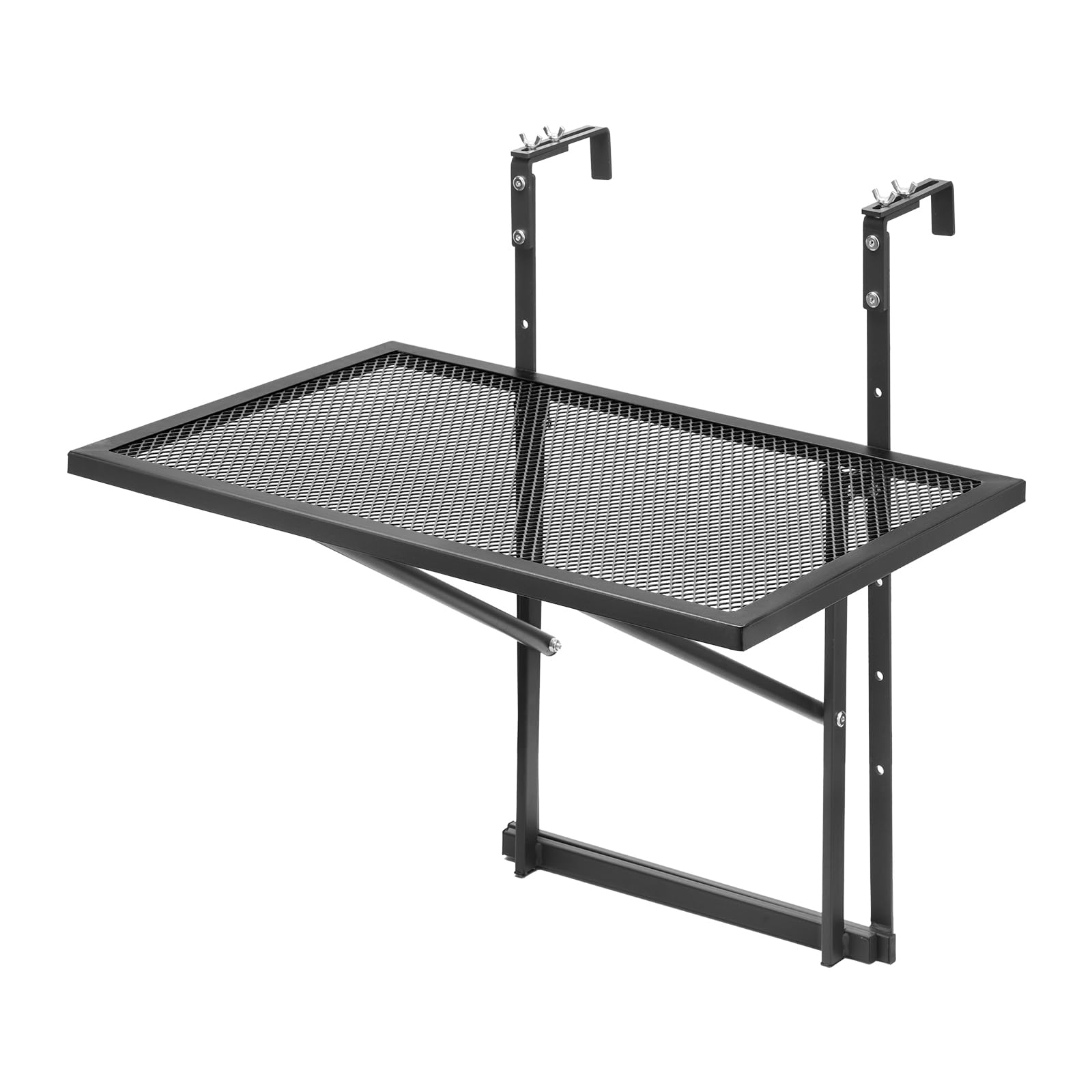 VEVOR Table Suspendue Balcon, 610 x 530 x 590 mm, Table de Bar Pliante Métal pour Balustrades de Balcon Extérieur, avec Plateau 610 x 410 mm, Réglable sur 5 Niveaux, pour Garde-corps de Patio Terrasse