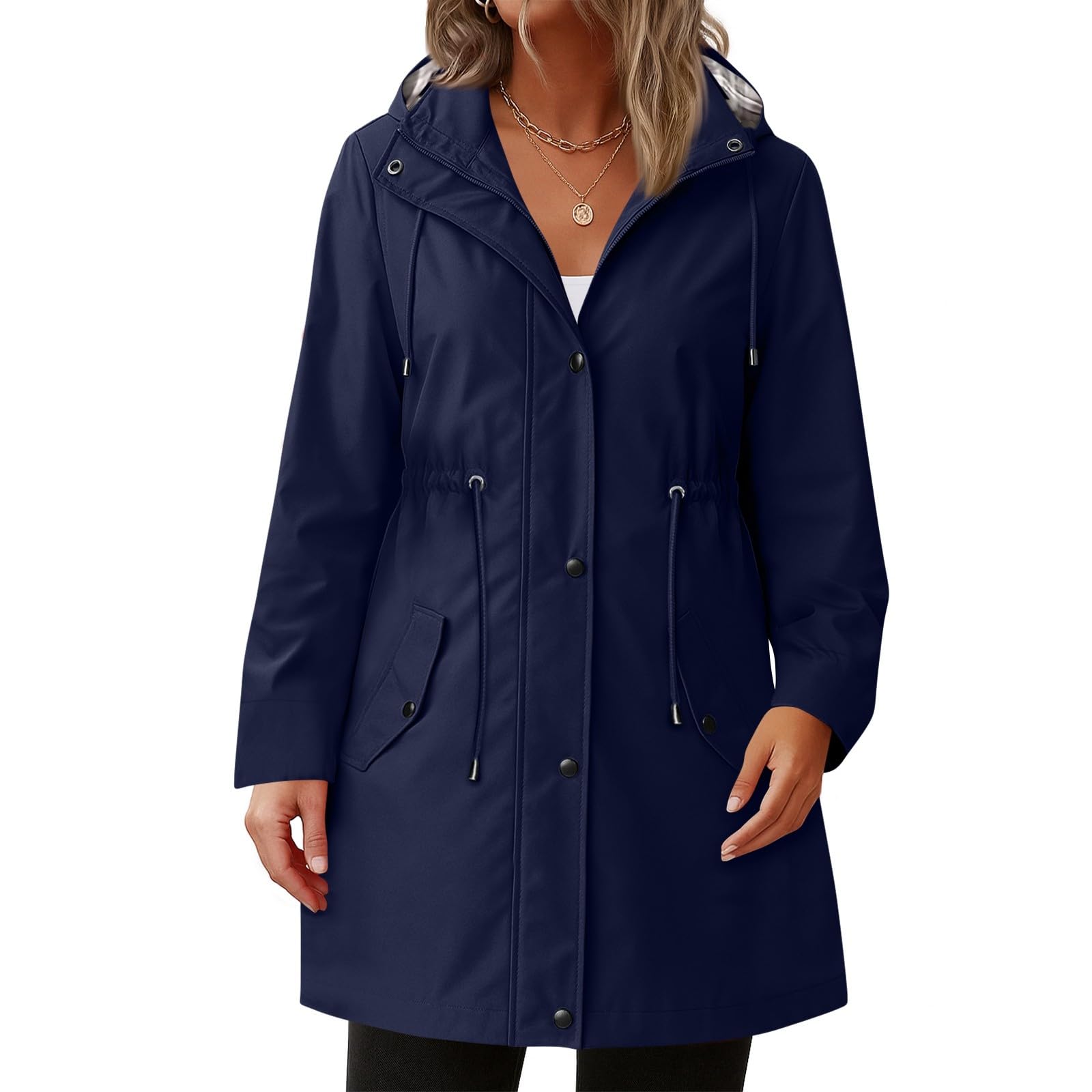 Regenjacke Damen Wasserdicht Regenmantel Winddicht Übergangsjacke Mit Kaputze Sweatjacke Locker Wanderjacke Mit Taschen Jacke Mit Reissverschluss Damen-Jacken Lang Outdoorjacke Frauen Leichte