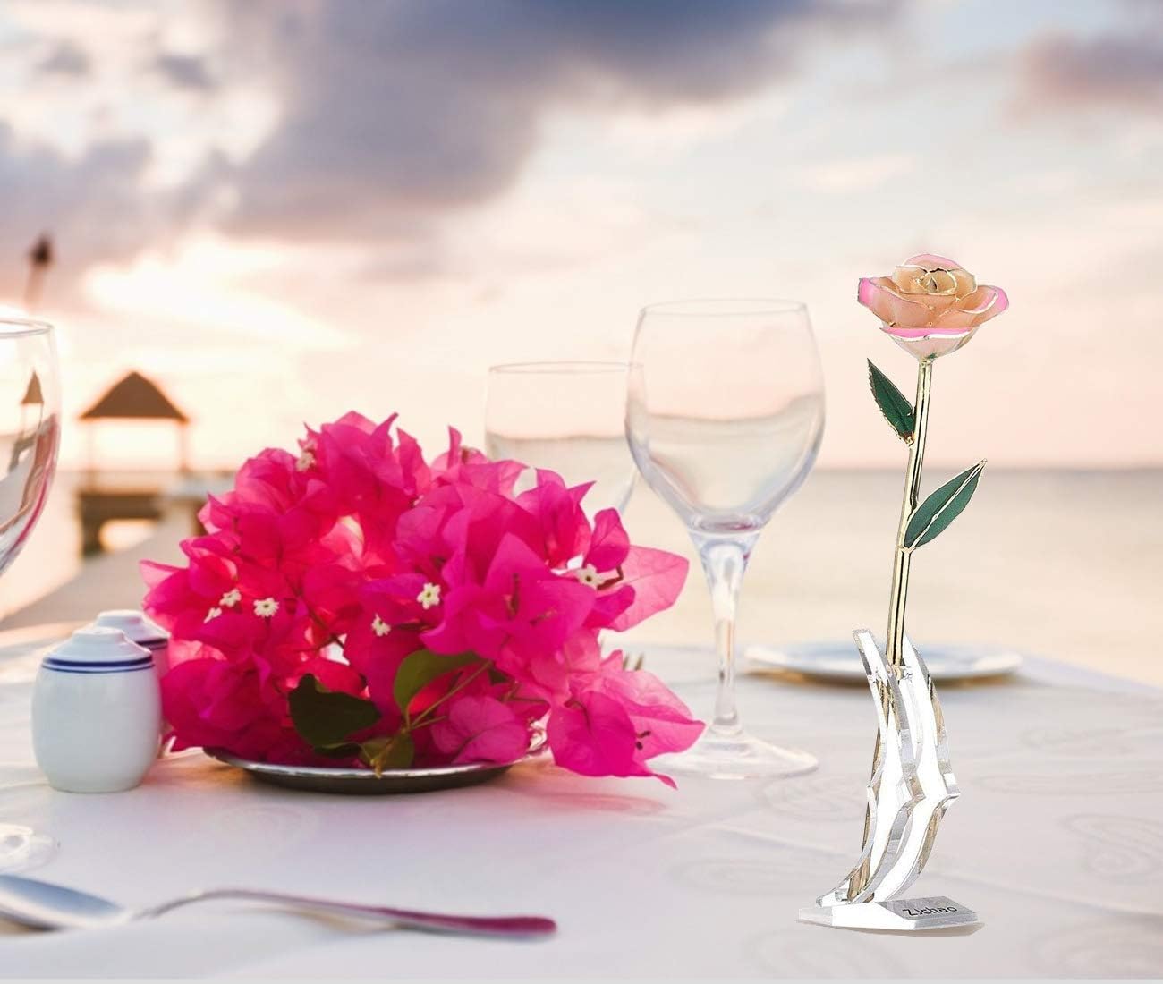 ZJchao 24K for Her, Dipped Gold Rose Love Real Golden Plated Preserved Eternal Flower with Rose Stand Present for Wife/Girlfriend/Daughter (Peach) - Image 4