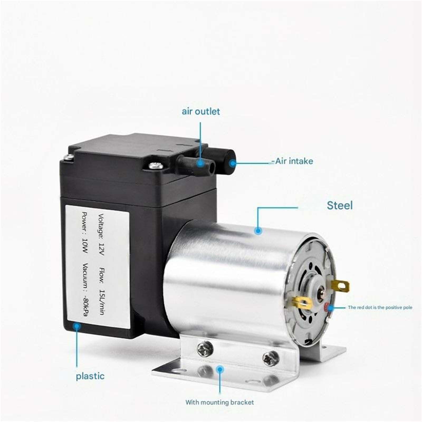 Bomba de vacío CC en miniatura, sin escobillas, 12V, con terminales, bomba presión negativa Industrial, succión diafragma a prueba de fugas