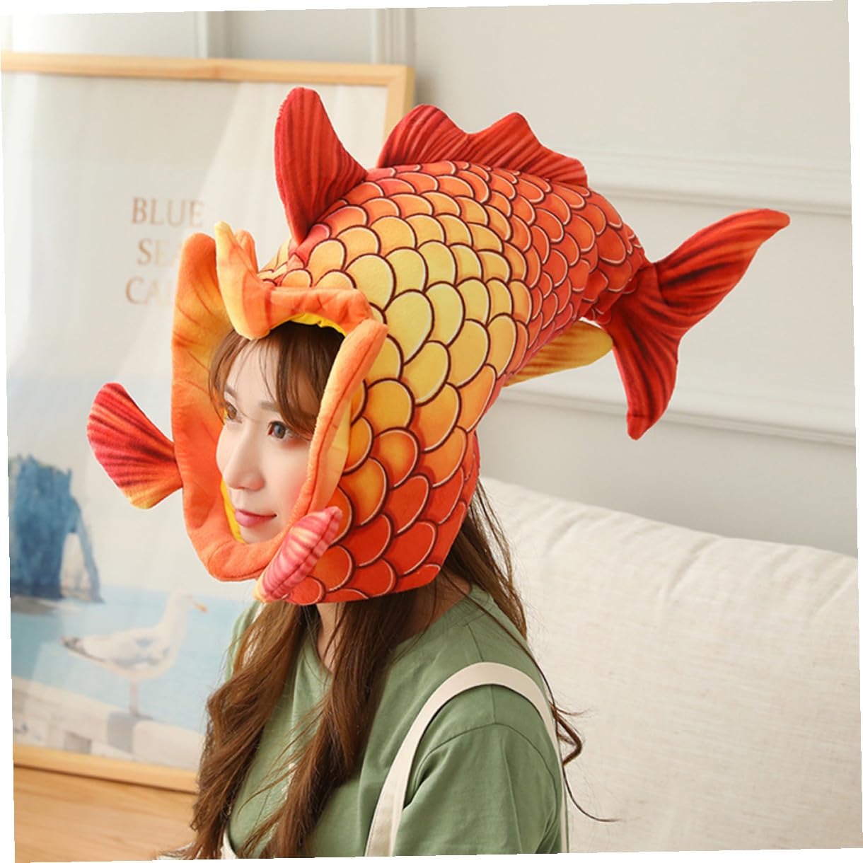Sombrero para Disfraz Halloween Rojo Diseño de Pez Divertido, Gorra Creativa para Fiesta y Juegos de Rol, Accesorio Original para Eventos Infantiles