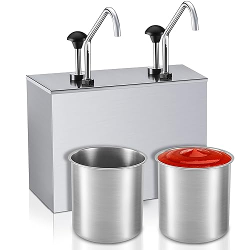 Lasnten Dispensador de bomba de condimentos de 3.7 cuartos de galón, dispensador de bomba de salsa de acero inoxidable, estación de bomba de