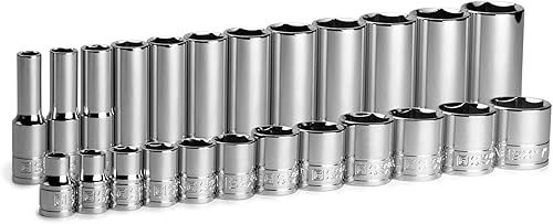 Capri Tools Juego de llaves de cromo poco profundo y profundo de 38 pulgadas, 6 puntos, 516 a 1 pulgada, 24 piezas