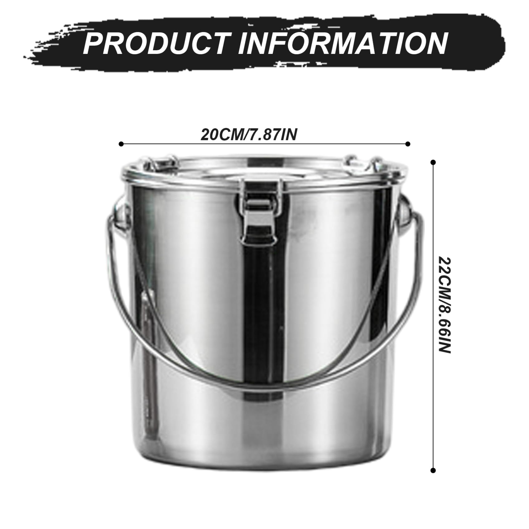 Almacenamiento de alimentos de acero inoxidable - Contenedor de 7 litros con tapas, cerraduras y asa, hermético multiusos