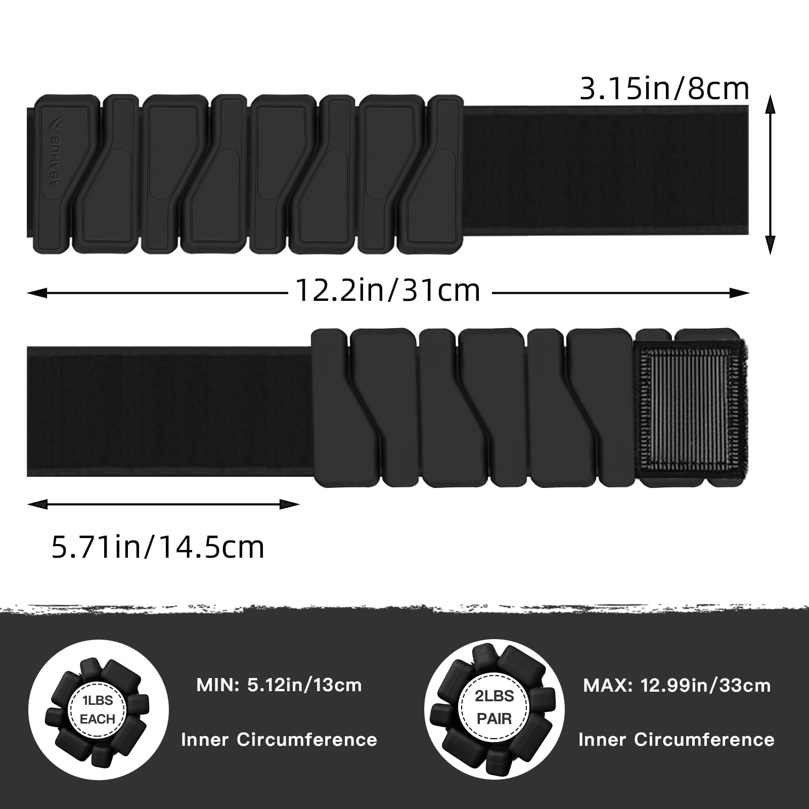 Abahub Gewichtsmanschetten Hand Fuß Handgelenk Gewichte für Beine und Arme Wrist Ankle Weights Set2er (Je 0.45kg) verstellbar für das Heimtraining, Laufen, Yoga & Pilates (insgesamt 0.9kg)