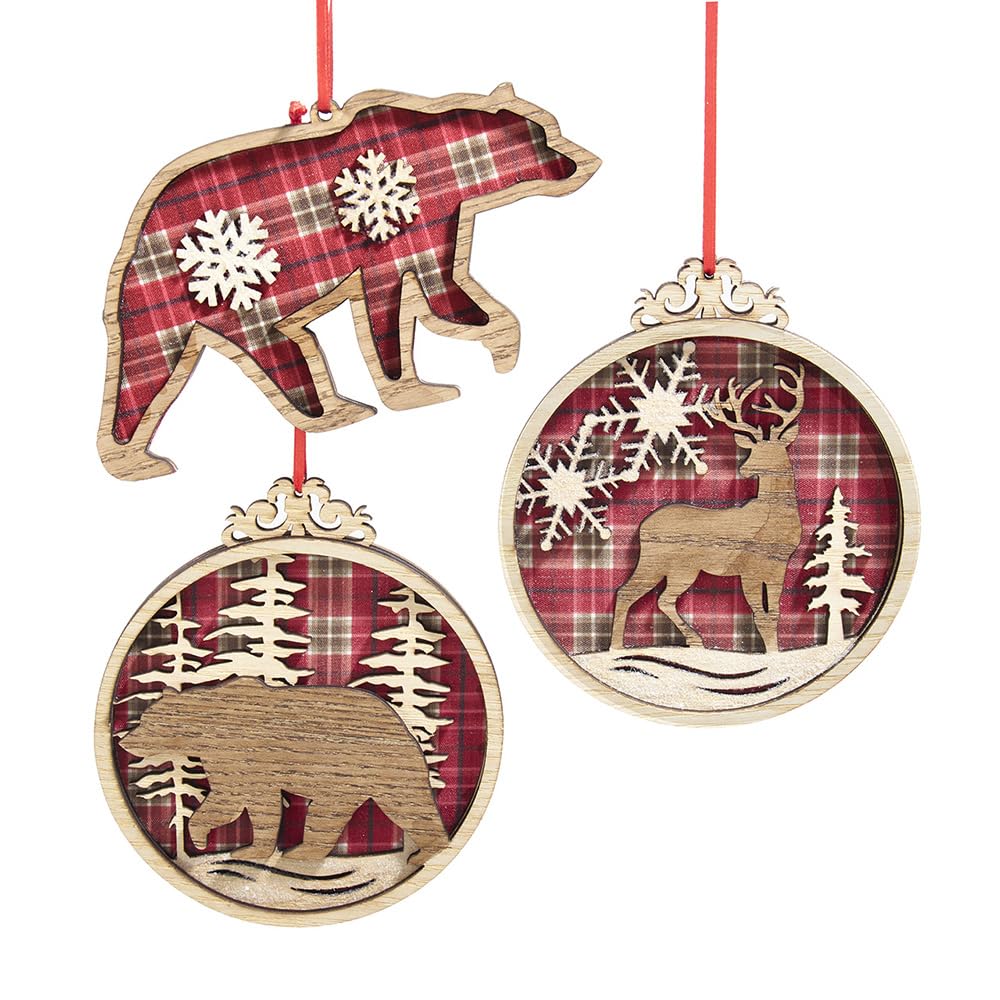Kurt S. Adler Mulitcolor Kurt Adler Plaid Deer & Bear Ornaments, Set Of 2