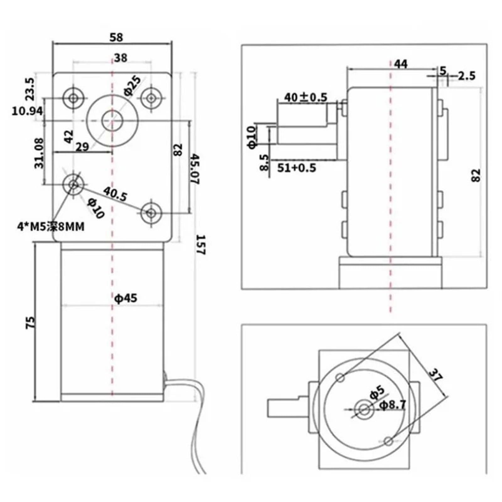 45zy Turbo-Schneckengetriebemotor, DC 12 V 24, elektrisch, hohes Drehmoment, niedrige Geschwindigkeit, selbstsichernder Getriebemotor, Metallgetriebemotor | Without Bracket 24V,160 RPM