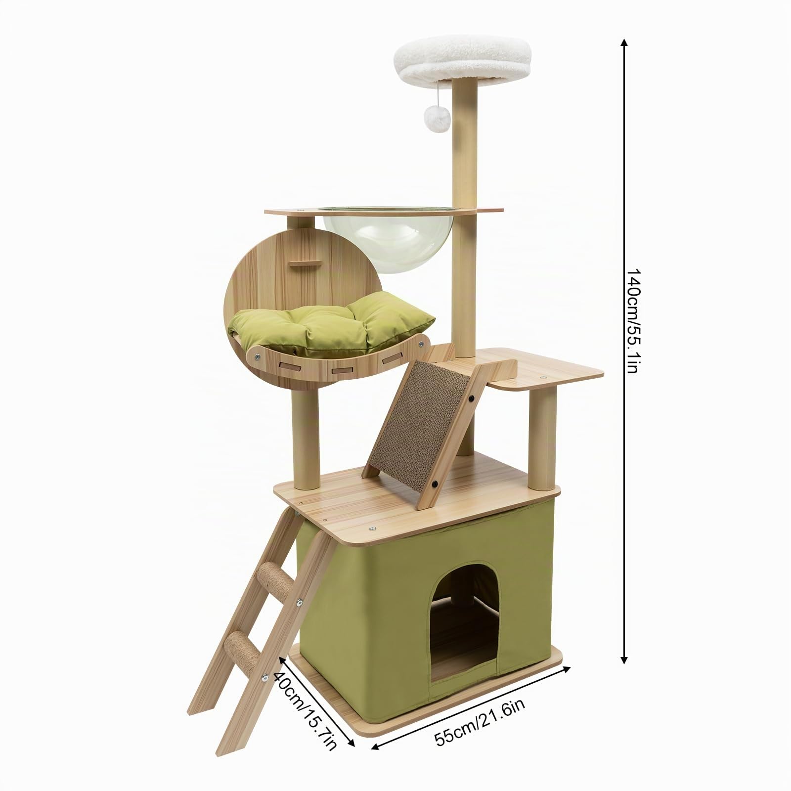 Tiragraffi per gatti, stabile albero per gatti, 140 cm, grande torre da arrampicata per gatti, tiragraffi per gatti, con corda in sisal, amaca giocattolo per gatti