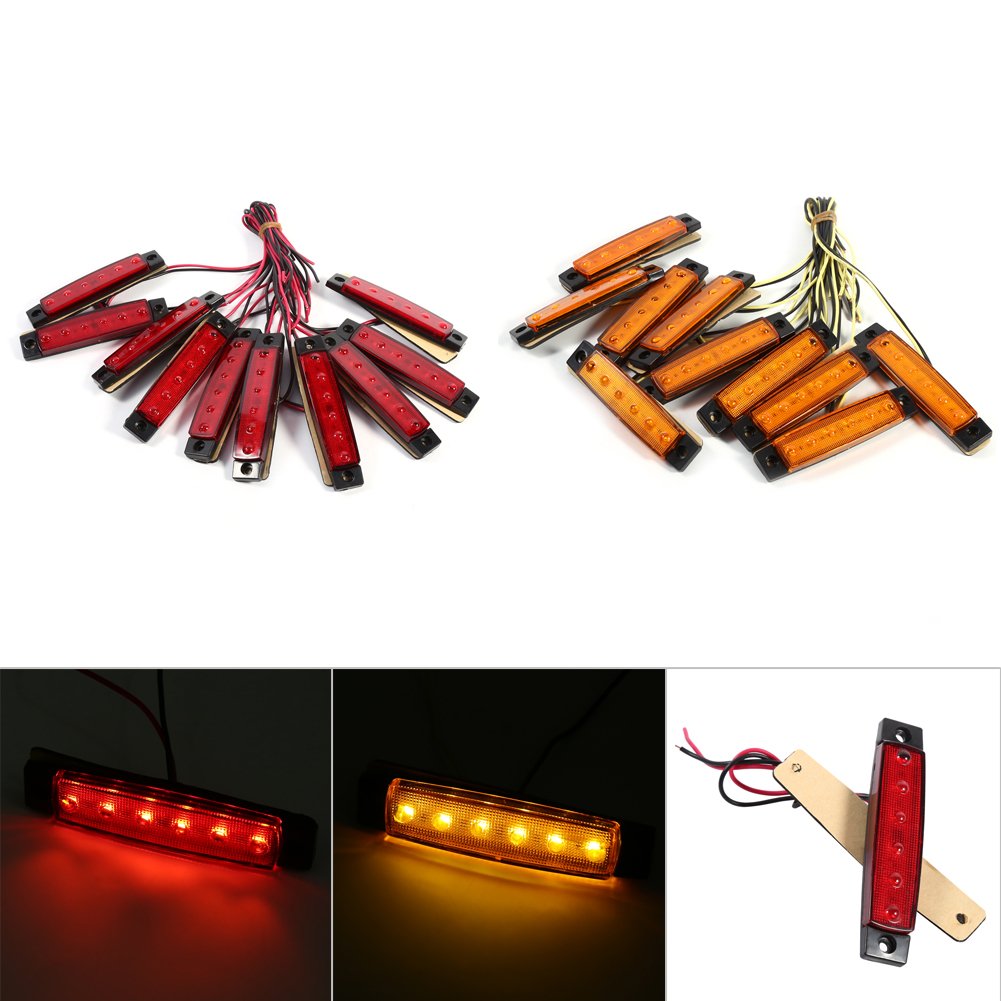 KIMISS led 24v camion-led camion 24v-Luce di Posizione Laterale 10x 6 LED Luce di Ingombro 24V 1500K per Camion, Furgone, Roulotte(Rosso)