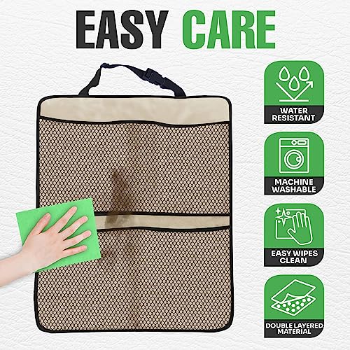 Image of lebogner Back Seat Cover for Kids + 3 Pocket Storage Organizer, 2 Pack X-Large Waterproof Kick Mats, Car Backseat Protector (Pink, Kick Mats + 4 Organizer Pockets)