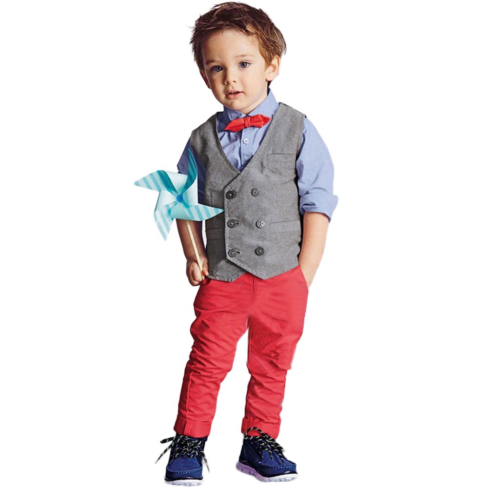 Boys Waistcoat, Kids Suits ＆ Gentleman Sets with Vest + Bowknot Shirt + Pants for Daily Wear Special Occasion