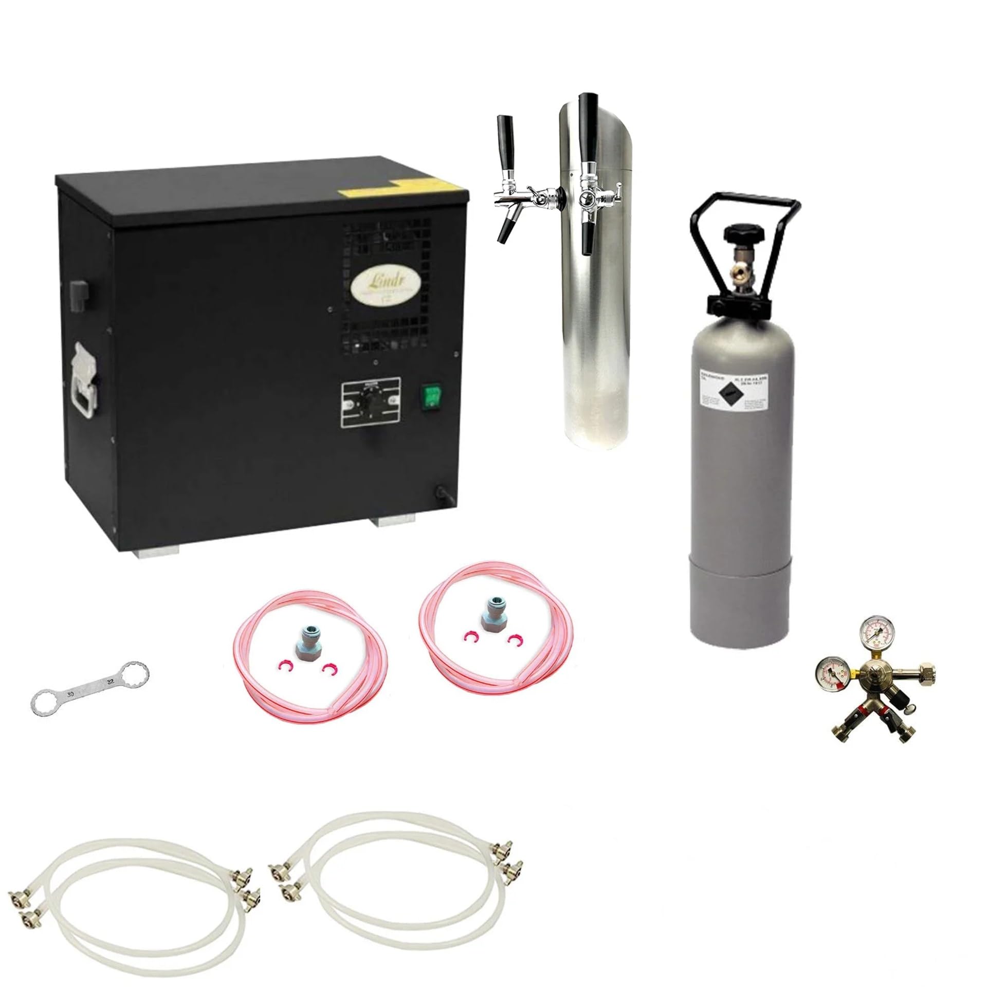 Kit Completo bajo encimera AS-40 dispensador de Cerveza 2 líneas, Enfriador de Flujo Continuo por inmersión Green Line, Incluye Torre dispensadora Tipo M