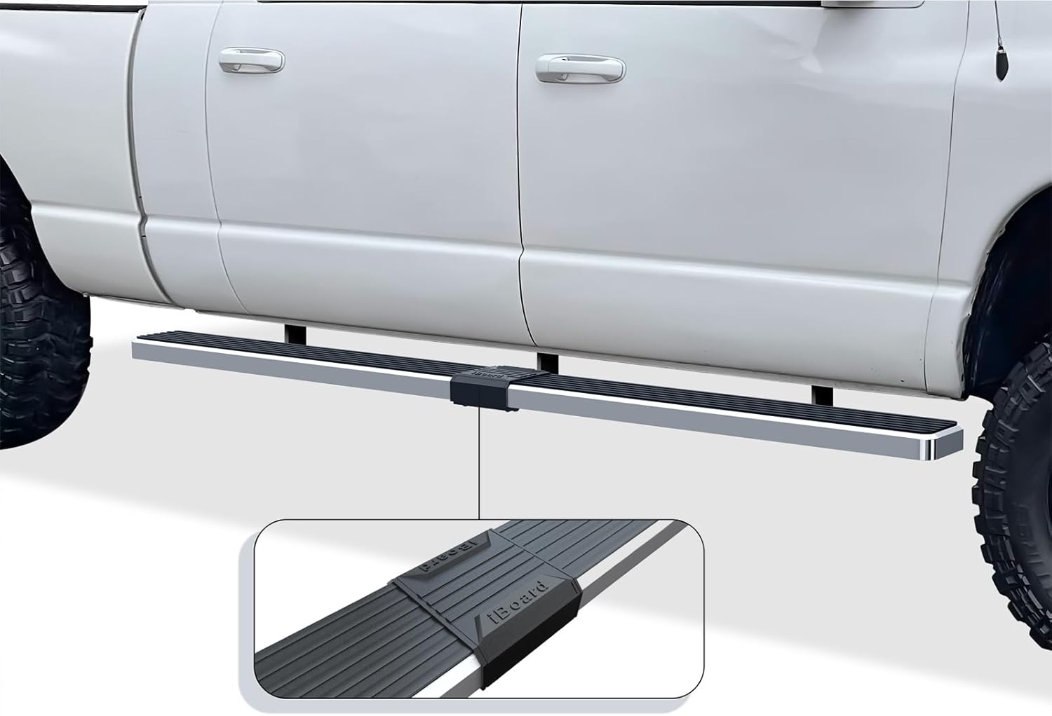 APS Running Boards (Nerf Bars Side Steps Step Bars) Compatible with Dodge Ram 1500 2006-2008 Mega Cab & Ram 2500 3500 2006-2009 (Silver 5in 304 Stainless Steel)(91in D2D Short Version)
