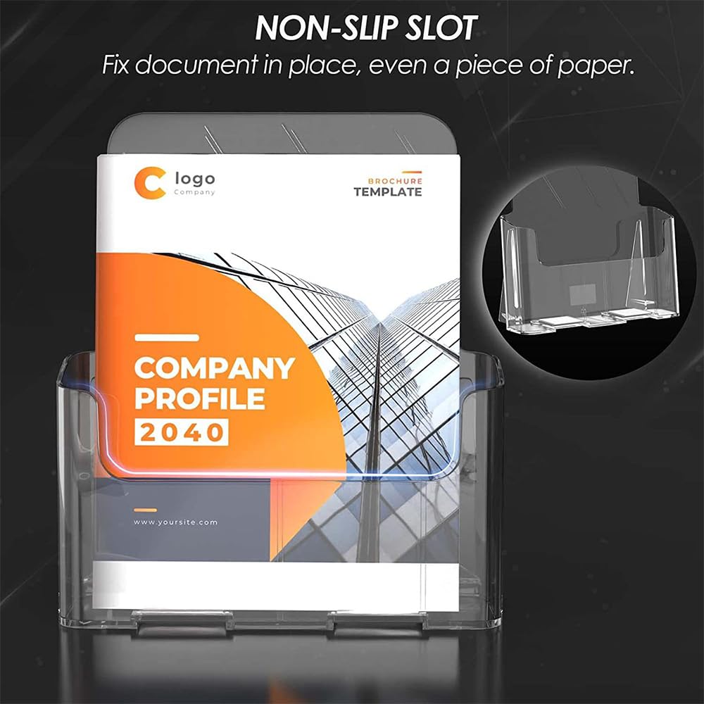 2 Porta Folletos de Acrílico Transparente A4 para Pared o Mesa – Soporte para Folletos, Menú, Revistas, Panfletos y Volantes