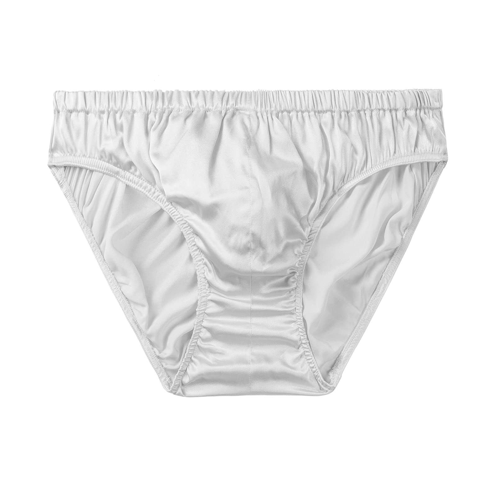 SilRiver Men's Silk Satin Briefs Bikini Underwear Bulge Enhancing Panties White