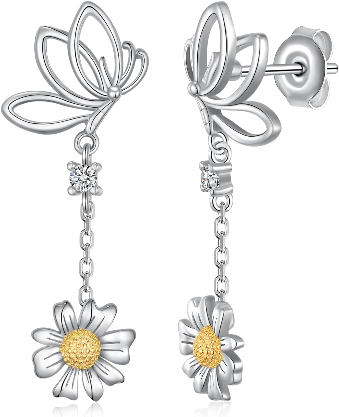 Butterfly Sunflower Dangle Earrings 925 Sterling Silver Butterfly Stud Earrings Boho Bohemian Jewelry Women Birthday Gifts
