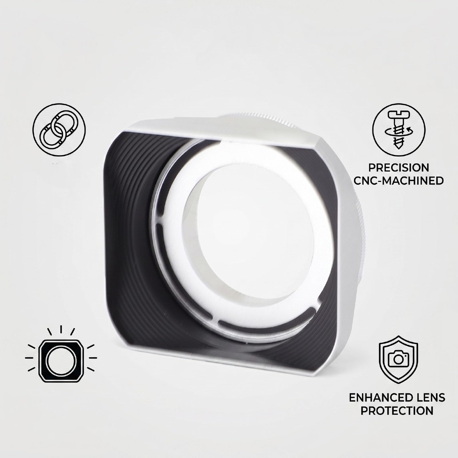 Luocute Paraluce Quadrato per X100VI, Lega di Alluminio da 39 Mm (SILVER) | Struttura in Metallo di Grado Aerospaziale, Adattatore per Filtro Magnetico, Schermatura da Abbagliamento e Polvere