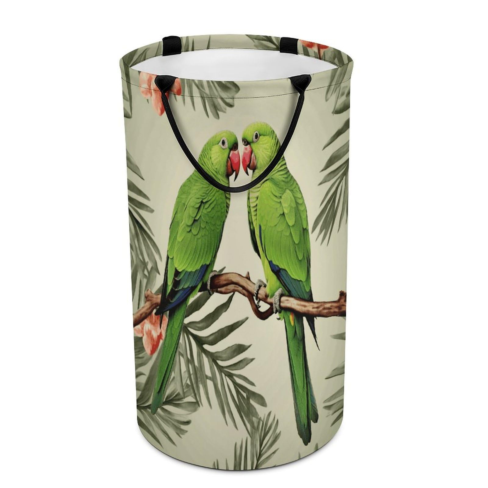 Couple Parrots Olive Laundry Hamper Waterproof Polyester Laundry Baskets Collapsible Dirty Clothes Storage Basket Clothes Hampers with Sturdy Handles for Travel Bedroom