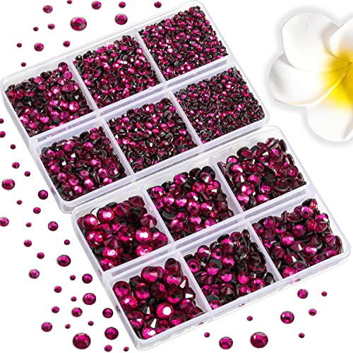 Image of 6736pcs Hotfix Rhinestones Flatback,Hot Pink Rhinestones for Crafts Clothes Mixed 5 Sizes, Hotfix Crystals with Tweezers and Wax Pencil Kit, SS6-SS30,Fuchsia