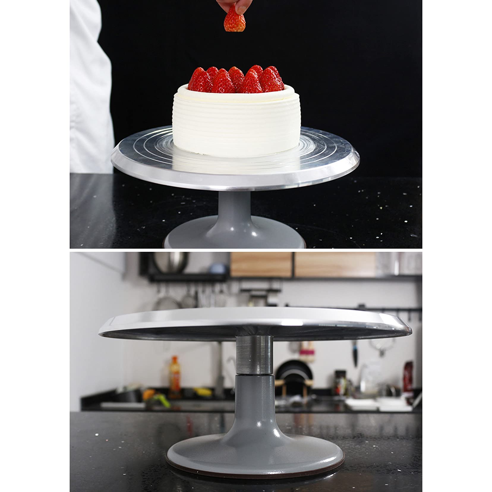 Tocadiscos giratorio de aleación de aluminio de 12 pulgadas para pasteles, decoración de postres, con rodamiento suave y parte inferior de goma ABS antideslizante, dorado de 12 pulgadas