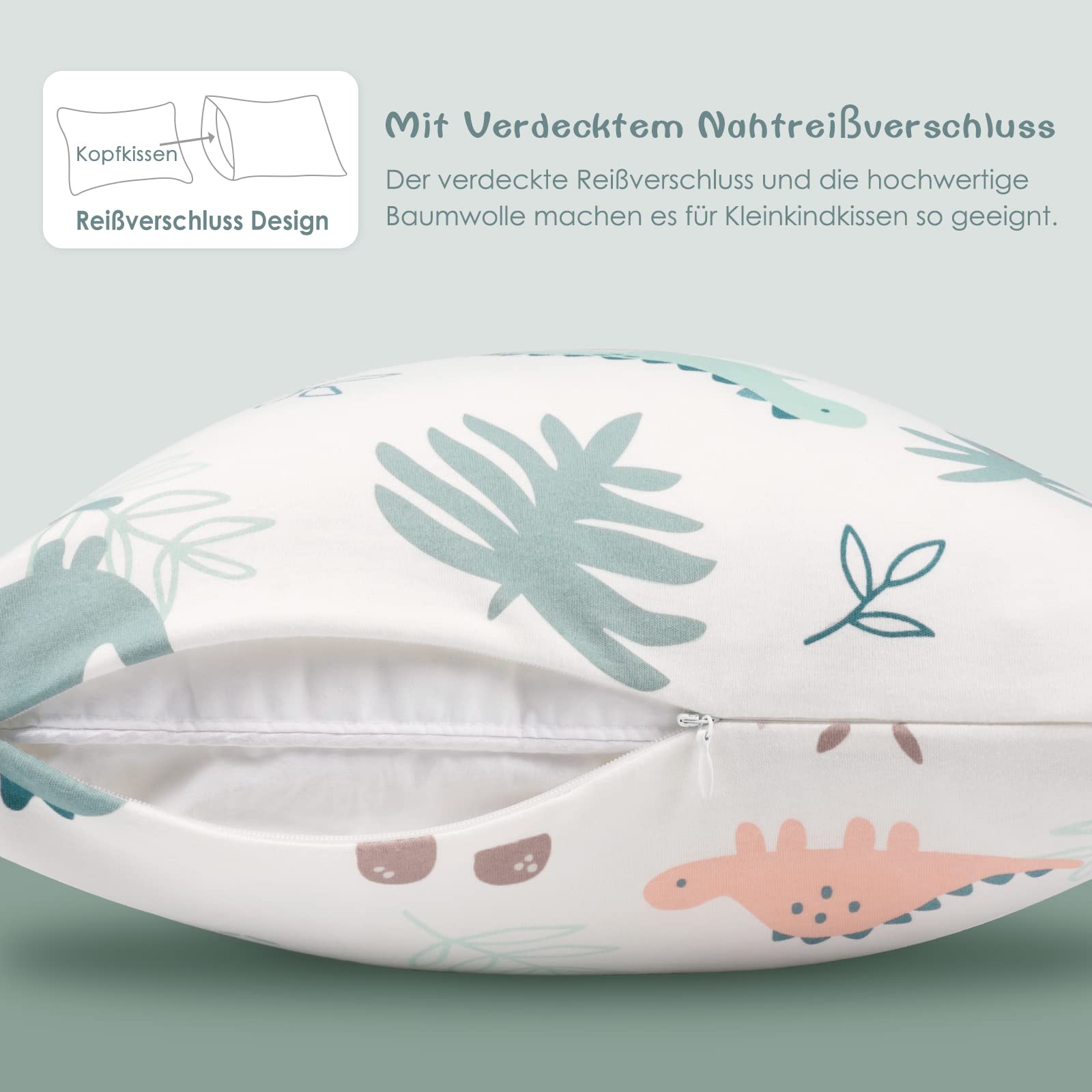 Fittia Lot de 2 Housses de Coussin Taie d'oreiller pour bébé en Coton Biologique tricoté 40x60cm Taie d'oreiller pour lit de bébé Un Sommeil paisible et Confortable, Dinosaure